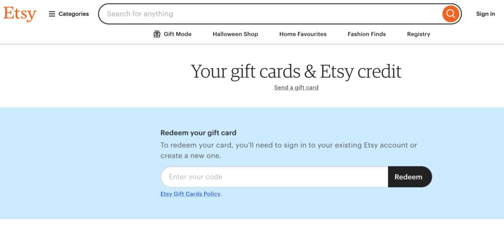 Steps to Redeem Etsy Gift Cards